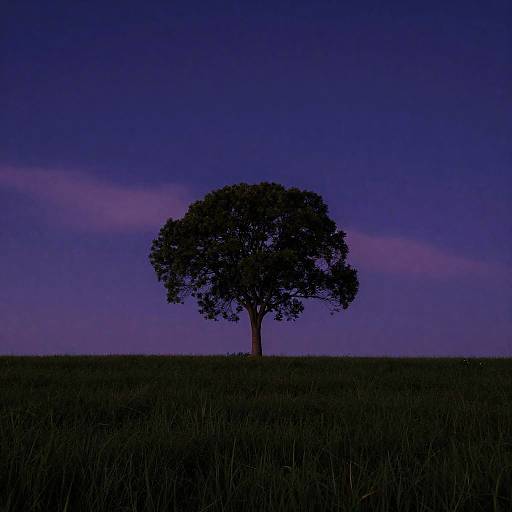 Solitary Tree Under Purple Night Sky