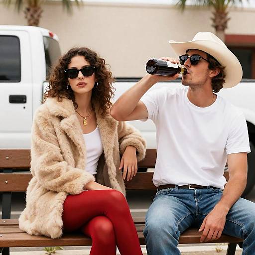 Casual Duo on a Sunny Bench