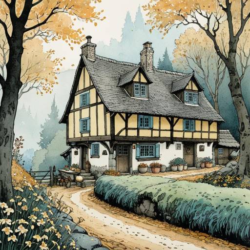Medieval Dutch Flemish Cottage in Autumn