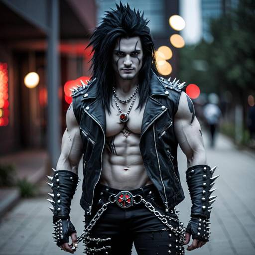 Muscular Cosplayer in Spiked Black Costume