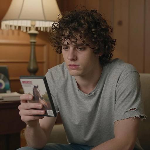 Young Man with VHS Case Indoors