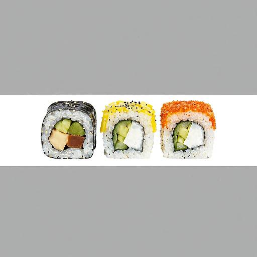 Colorful Sushi Rolls on Gray Background