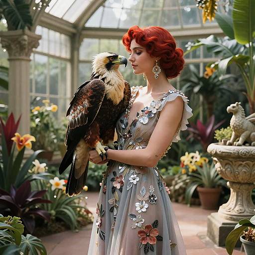 Art Nouveau Muse with Majestic Raptor
