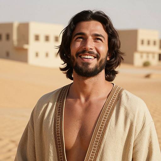 Joyful Bearded Man in Desert Robe