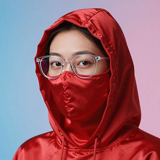 Mysterious Figure in Red Hooded Mask