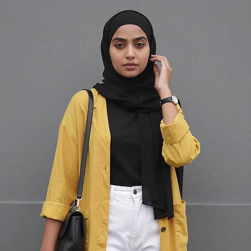 Young Woman in Stylish Hijab Outfit