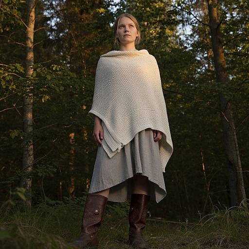 Nordic Woman in Golden Forest Light