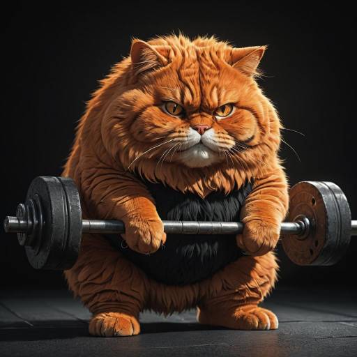 Fluffy Orange Cat Lifting Weights