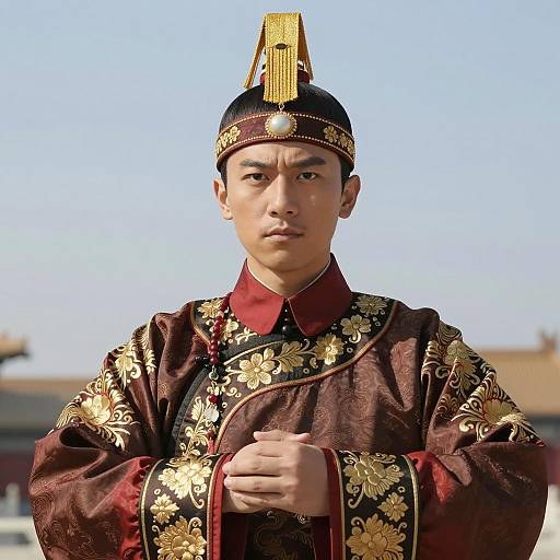 Man in Traditional Chinese Military Uniform