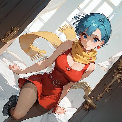 Bulma Red Dress Dutch-Angle Cowboy Shot