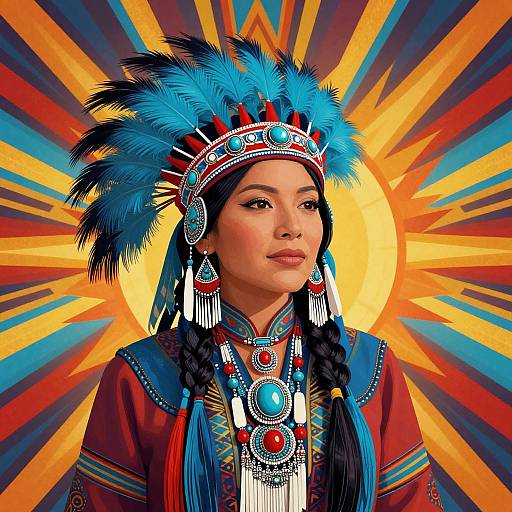 Vibrant Native American Woman Illustration