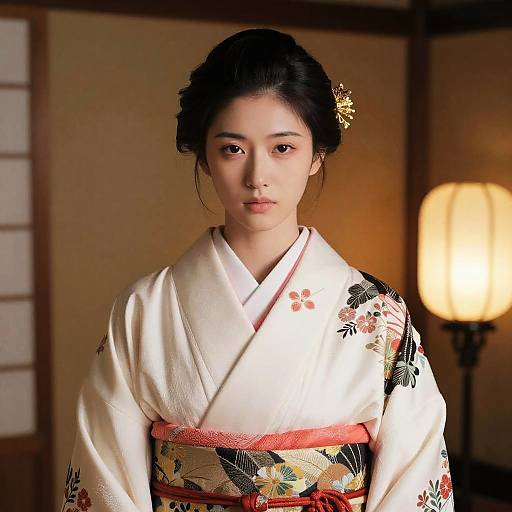 Young Woman in Traditional Japanese Kimono
