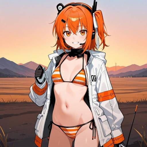 Cyberpunk Cowgirl in Striped Bikini