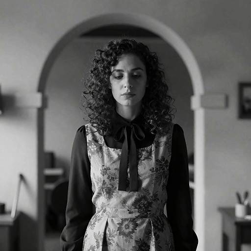 Elegant Woman in Archway: Black-and-White