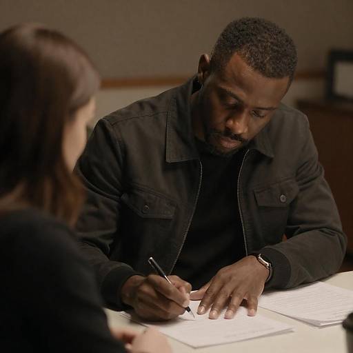 Serious Man Signing Papers in Warm Light