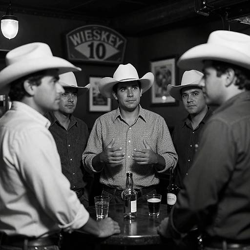 Cowboys in a Dimly Lit Bar Scene