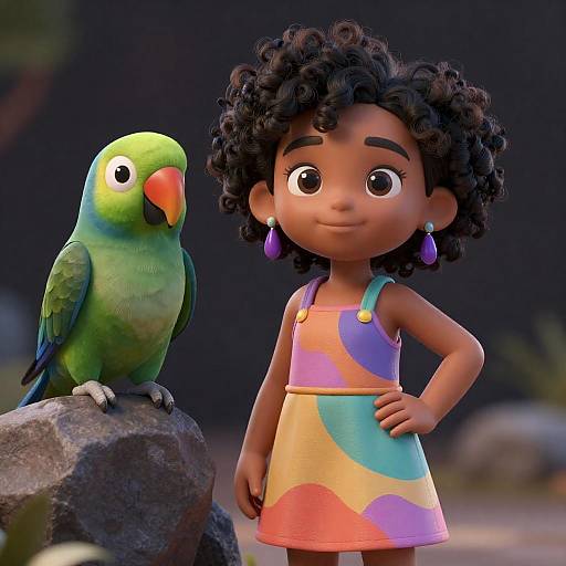 Confident Girl with Colorful Parrot