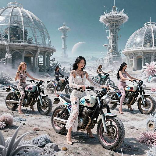 Futuristic Asian Motorcycle Gang in Lunar Greenhouse Colony