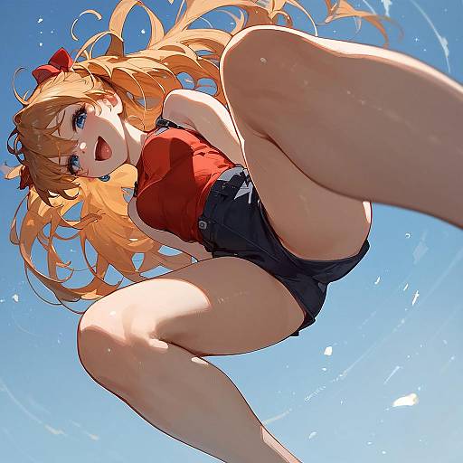 Dynamic Anime Portrait of Asuka Jumping