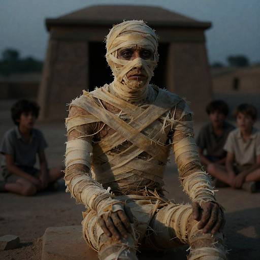 Mummy Encounter at Dusk with Children