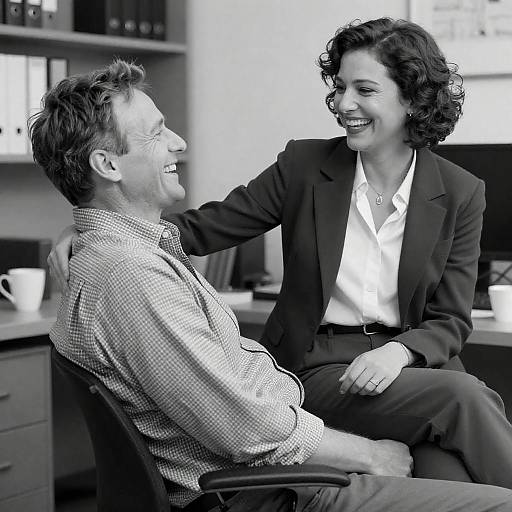Intimate Office Moment: Black-and-White Photo