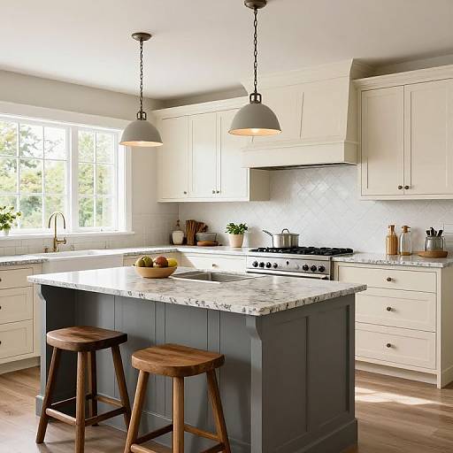 Vermont Farmhouse Kitchen with Granite Island
