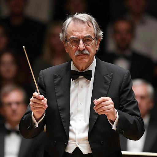 Conductor in Tuxedo Leading an Orchestra