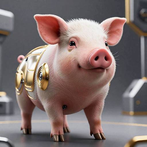 Cyborg Piglet with Shiny Gold Armor