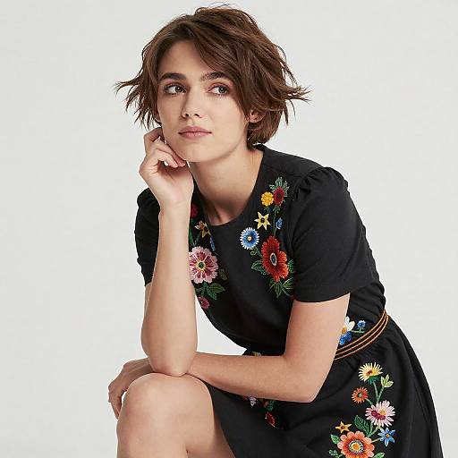 Contemplative Woman in Embroidered Dress