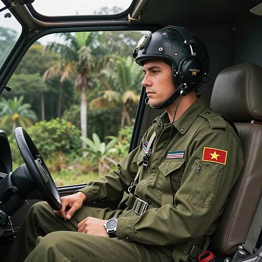 Vietnam War Helicopter Pilot in Cockpit