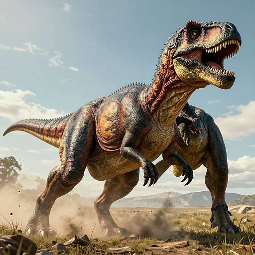 Epic Dinosaur Battle in Open Plain