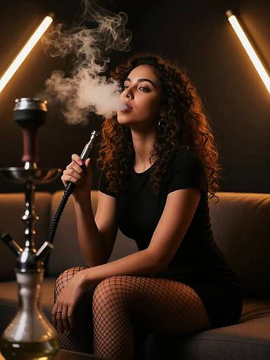 Woman Smoking Shisha in Moody Interior