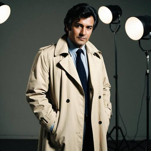 Man in Light Beige Trench Coat with Studio Lighting