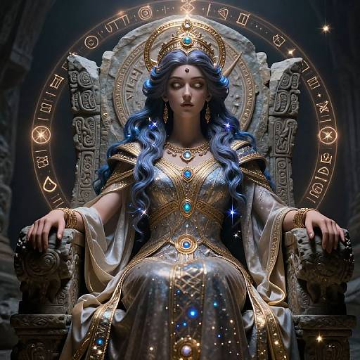 Mystical Headgoddess on Ornate Throne