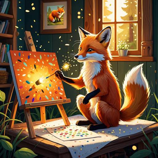 Charming Fox Painting in Cozy Studio Charming Fox Painting in Cozy Studio