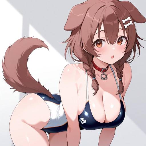 Charming Dog Girl in Swimsuit