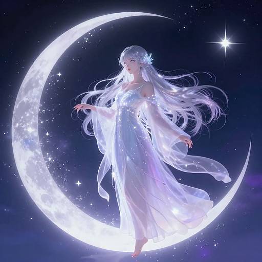 Anime Moon Goddess with Silver Hair