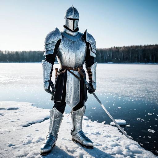 Armored Knight Standing by Frozen Lake
