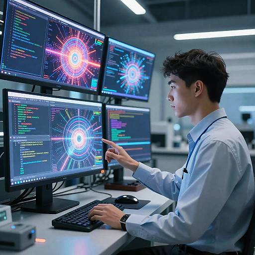 Futuristic Human-AI Interaction Scene