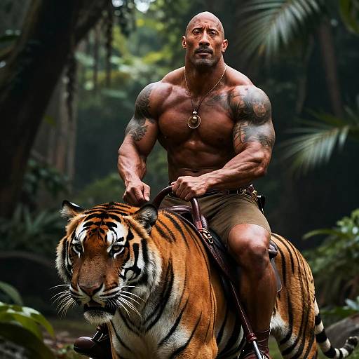 Dwayne Johnson Riding Jungle Tiger