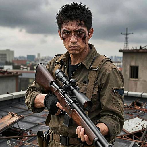 Scarred Sniper on Charred Rooftop