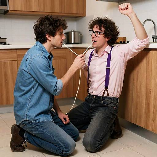Intense Kitchen Scene with Two Men