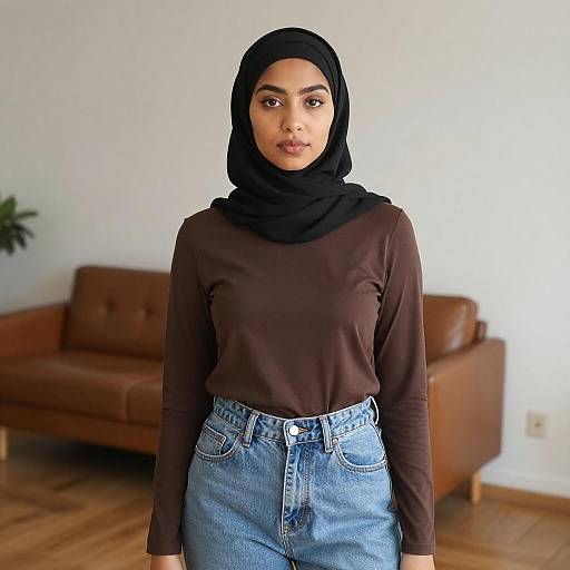 Young Woman in Casual Modest Outfit