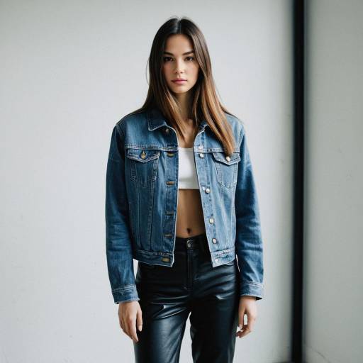 Woman with Layered Straight Hair in Denim Jacket Woman with Layered Straight Hair in Denim Jacket