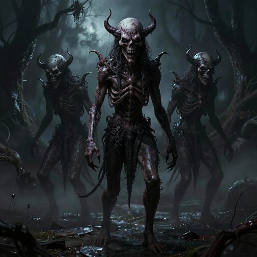 Eerie Demonic Nightmare Monsters in Dark Forest