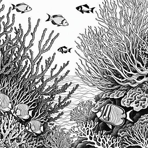 Black and White Coral Reef Coloring Page