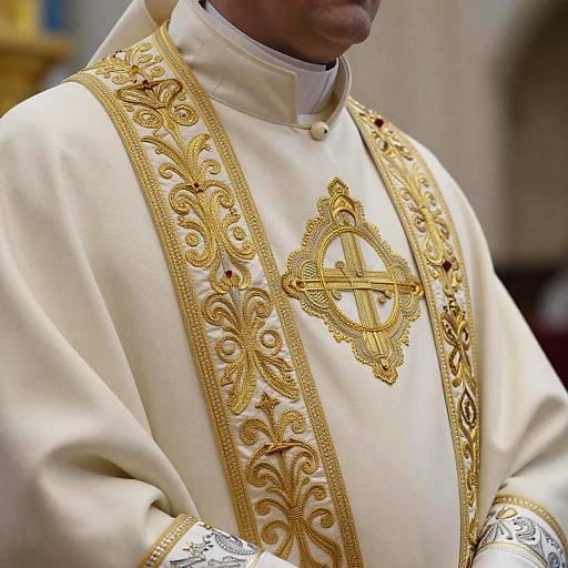 Ornate Papal White Jacket Close-Up
