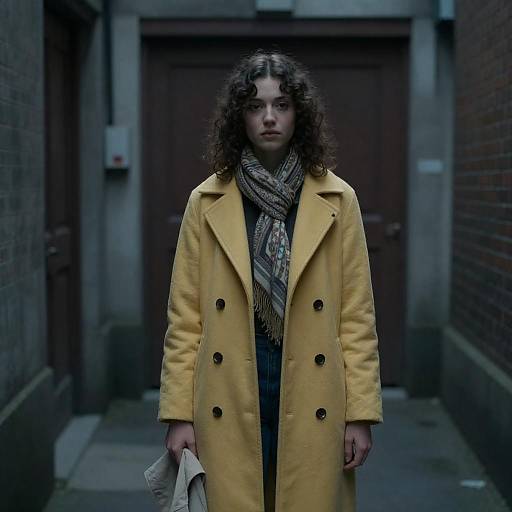 Moody Alley Portrait with Yellow Coat