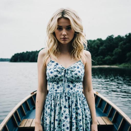 Young Woman in Floral Summer Dress on Boat