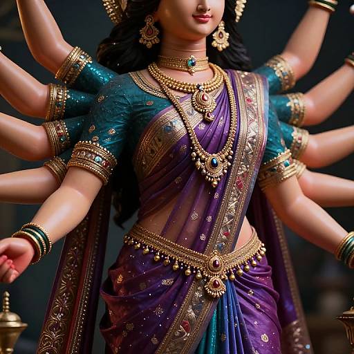 Close-Up of Durga Maa Statue with Multiple Arms